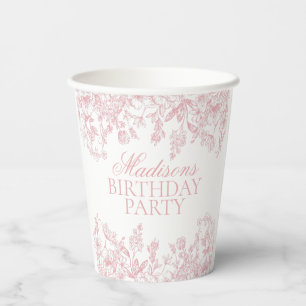 ピンクのシノワズリーヴィンテージ フラワー 誕生日 紙コップ