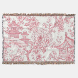 ピンクのシノワズリー トワール ドラゴン 桜 スローブランケット