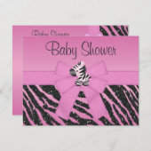 ピンクのシマウマによって印刷される弓及び蝶ベビーシャワー 招待状 (正面/裏面)