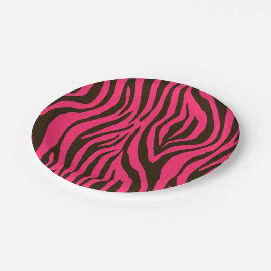 ピンクのシマウマのアニマルプリントパターン ペーパープレート (アングル)
