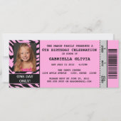 ピンクのシマウマのイベントのチケットの誕生日のパーティの招待状 招待状 (正面)