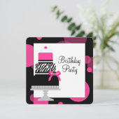 ピンクのシマウマのケーキ カップケーキ 誕生日パーティー 招待状 (スタンド正面)