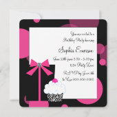 ピンクのシマウマのケーキ カップケーキ 誕生日パーティー 招待状 (裏面)