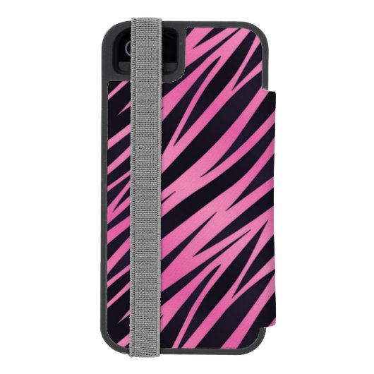 ピンクのシマウマのストライプの背景 INCIPIO iPhoneウォレットケース (フォリオ裏面)
