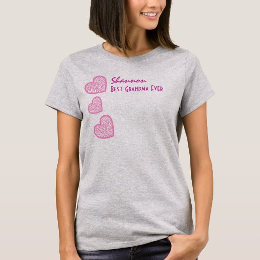 ピンクのシマウマのハートV10Nを持つ最も最高のな祖母 Tシャツ (正面)