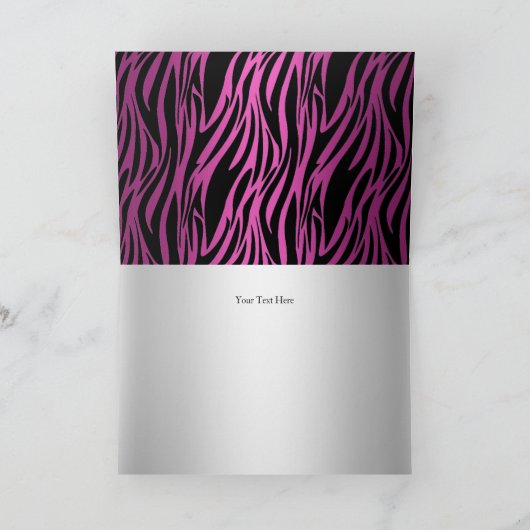 ピンクのシマウマのプリント及び弓サンキューカード サンキューカード (内部)