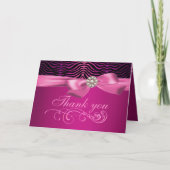 ピンクのシマウマのプリント及び弓サンキューカード サンキューカード (正面)