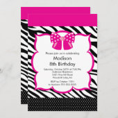ピンクのシマウマのプレティーンの誕生日のパーティの招待状 招待状 (正面/裏面)