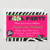 ピンクのシマウマのプールを囲んでのパーティの誕生日の招待状 招待状 (正面)
