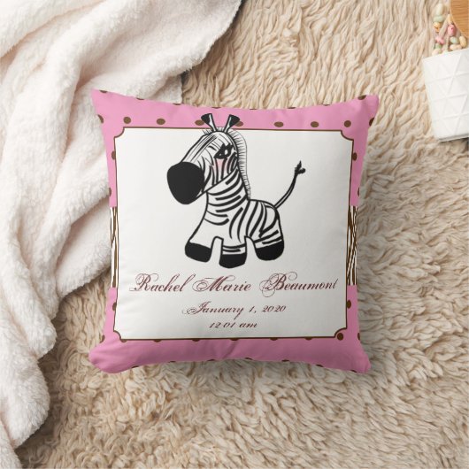 ピンクのシマウマのベビーの記念品の枕 クッション (ブランケット)