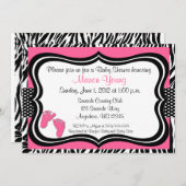 ピンクのシマウマのベビーの足のプリントのベビーシャワーの招待状 招待状 (正面/裏面)