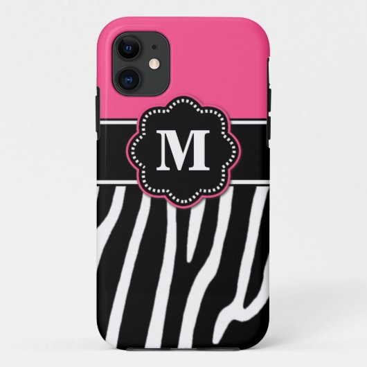 ピンクのシマウマのモノグラムの電話箱 Case-Mate iPhoneケース (裏面)