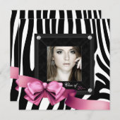 ピンクのシマウマの写真を使った卒業発表 案内状 (正面/裏面)