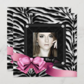 ピンクのシマウマの写真を使った卒業発表 案内状 (正面/裏面)