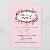 ピンクのシマウマの卒業の招待状 招待状 (正面/裏面)