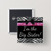 ピンクのシマウマの女の子の新生児のシャワーの姉の名前 缶バッジ (正面&裏面)