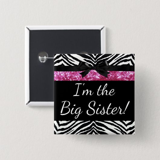 ピンクのシマウマの女の子の新生児のシャワーの姉の名前 缶バッジ (正面&裏面)