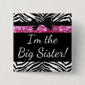 ピンクのシマウマの女の子の新生児のシャワーの姉の名前 缶バッジ (正面)