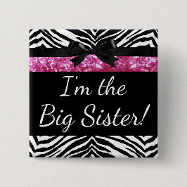 ピンクのシマウマの女の子の新生児のシャワーの姉の名前 缶バッジ