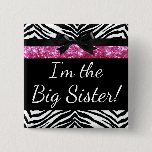 ピンクのシマウマの女の子の新生児のシャワーの姉の名前 缶バッジ (正面)