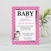 ピンクのシマウマの水玉模様のベビーシャワー招待状 招待状 (スタンド正面)