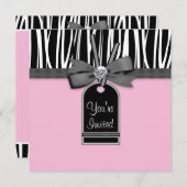 ピンクのシマウマパーティー招待状テンプレート 招待状 (正面/裏面)