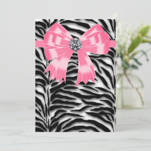 ピンクのシマウマパーティー招待状テンプレート 招待状 (スタンド正面)