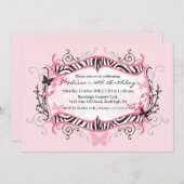 ピンクのシマウマ スイート16 バースデー招待状 招待状 (正面/裏面)