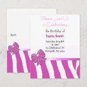 ピンクのシマウマ ストライプ 誕生日招待状 招待状 (正面/裏面)