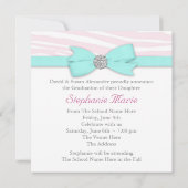 ピンクのシマウマ ティールブルーの写真 卒業発表 招待状 (裏面)