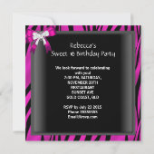 ピンクのシマウマ ブラック スウィート シックスティーン スウィート16 誕生日 招待状 (裏面)