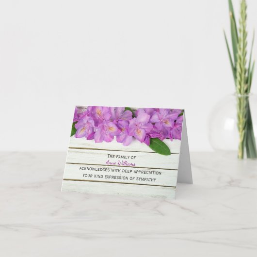 ピンクのシャクナゲが木の上に家族から感謝 サンキューカード (正面)