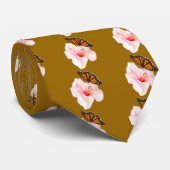 ピンクのシャクナゲの花と蝶 ネクタイ (ロール)