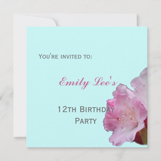 ピンクのシャクナゲの花パーティの招待状 招待状 (正面)