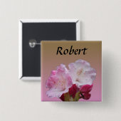 ピンクのシャクナゲ花の名前ボタン 缶バッジ (正面&裏面)