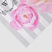 ピンクのシャクヤクおよび灰色のストライプのモノグラム 薄葉紙 (詳細)