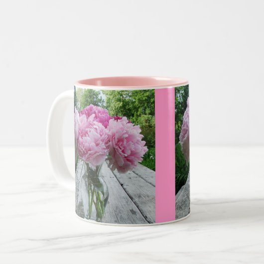 ピンクのシャクヤクのシャクヤクのつぼの整理のマグ ツートーンマグカップ (正面左)