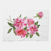 ピンクのシャクヤクのシャクヤクの水彩画の花のふきん キッチンタオル (横)