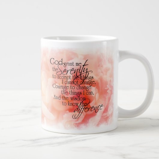 ピンクのシャクヤクのジャンボマグが付いている平静の祈りの言葉 ジャンボコーヒーマグカップ (右)