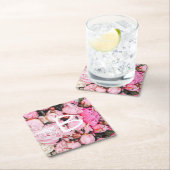 ピンクのシャクヤクのデザイン スクエアペーパーコースター (インサイチュ)