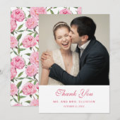 ピンクのシャクヤクの水彩画によっては|が感謝していしています開花します サンキューカード (正面/裏面)