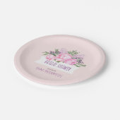 ピンクのシャクヤクの水彩画のブライダルシャワー ペーパープレート (アングル)