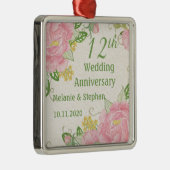 ピンクのシャクヤクの第12結婚記念日のオーナメント メタルオーナメント (右)