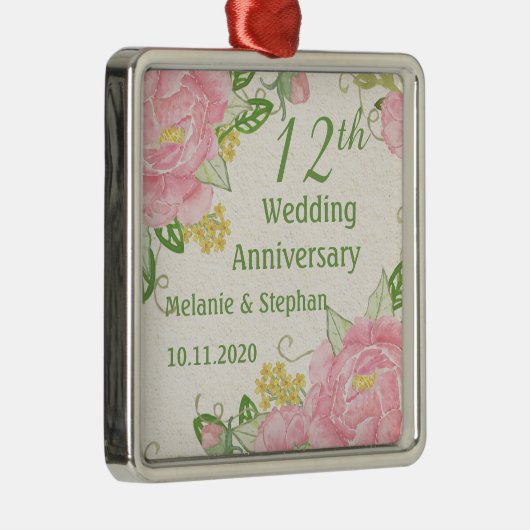 ピンクのシャクヤクの第12結婚記念日のオーナメント メタルオーナメント