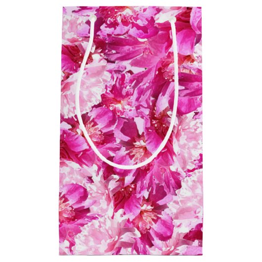 ピンクのシャクヤクの花のギフトバッグ スモールペーパーバッグ (正面)