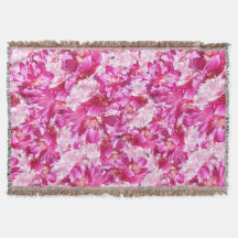 ピンクのシャクヤクの花のフリンジ毛布