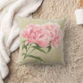 ピンクのシャクヤク及びレースの花のヴィンテージの枕 クッション (ブランケット)