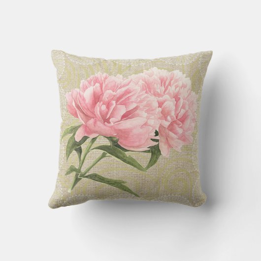 ピンクのシャクヤク及びレースの花のヴィンテージの枕 クッション (裏面)