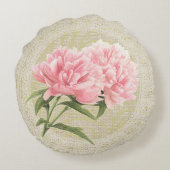 ピンクのシャクヤク及びレースの花のヴィンテージの枕 ラウンドクッション (裏面)