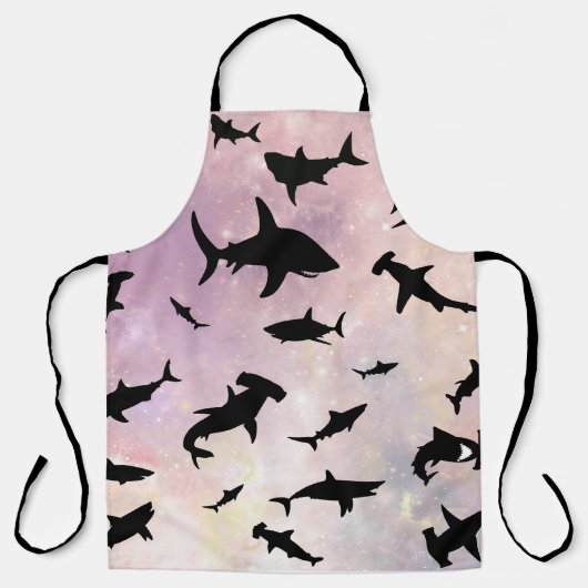 ピンクのシャドーフィッシュサメのグラデーション銀河系宇宙 エプロン (正面)